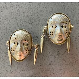 Vintage Chinese Opera Mask Dangle Clip Earrings